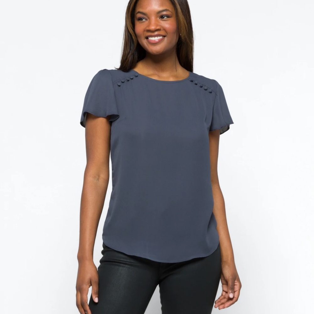 Dondria Mixed Material Flutter Sleeve Blouse